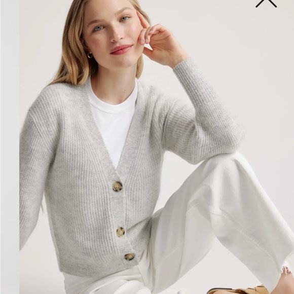 Quince Baby Alpaca Wool Gray Cropped Cardigan Sweater - Picture 2 of 2